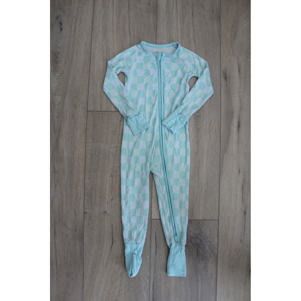 Blake + Rae Mint Green Aqua Checkered Bamboo Viscose Footie Pajamas 18-24M Kids‎
